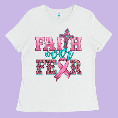 Faith Over Fear With Cross And Ribbon Ladies Tee Designed By Hra Design Shop