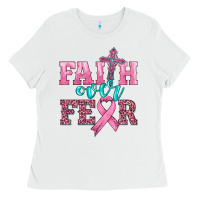White faith over fear with cross and ribbon Ladies Tee - HRA Design Shop