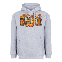 Heather Grey Fall coffee cups Heavyweight Hoodie - NancyCooperArtShop