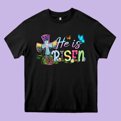 Easter Day He Is Risen Heavy Core Tee Designed By Oliviacreatesart