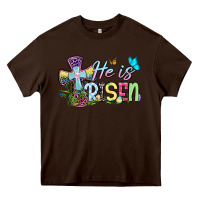 Chocolate Brown Easter Day He is risen Heavy Core Tee - OliviaCreatesArt