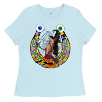 Baby Blue Halloween Horseshoe Ladies Tee - CowhideDigitalArt