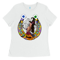White Halloween Horseshoe Ladies Tee - CowhideDigitalArt