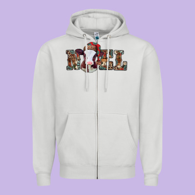 Western Christmas Baby Cow Noel Zipper Hoodie Designed By Jasminsmagicworld