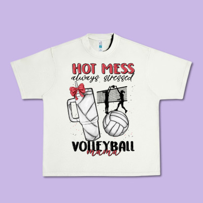 Hot Mess Always Stressed Volleyball Mama Urban Heavy Tee Designed By Maliassmallbusiness