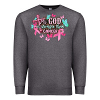 Charcoal Heather My god is stronger than Cancer Awareness Premium Sweatshirt - HowdyJamesFarm