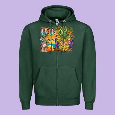 Hello Summer Pineapple Zipper Hoodie Designed By Barkaloodesign