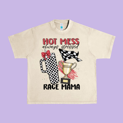 Hot Mess Always Stressed Race Mama Urban Heavy Tee Designed By Maliassmallbusiness