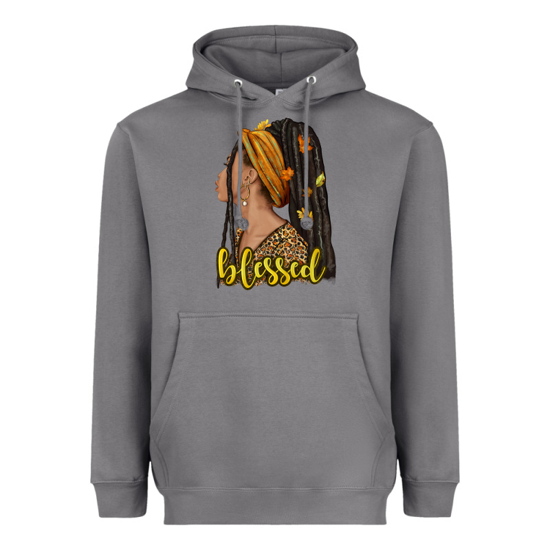Fall Afro Woman Blessed Heavyweight Hoodie by NancyCooperArtShop | Teevron