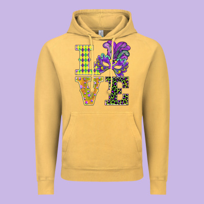 Mardi Gras Love Mask Vintage Hoodie Designed By Barkaloodesign