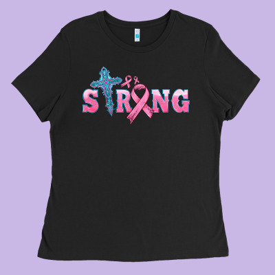 Strong With Cross Ribbon Ladies Tee Designed By Hra Design Shop