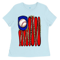 Baby Blue leopard baseball flag Ladies Tee - JahusDesignShop