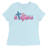 Baby Blue strong with cross ribbon Ladies Tee - HRA Design Shop