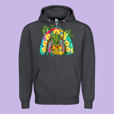 Pineapple Rainbow Zipper Hoodie Designed By Barkaloodesign