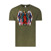 Vintage Olive Angel Wing Lady of Guadalupe 4th of July Vintage Tee - Jasminsmagicworld