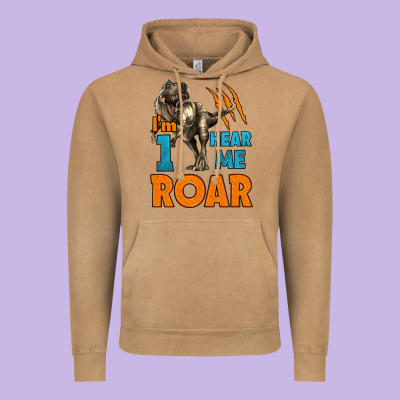 I'm One Hear Me Roar Dinosaur Birthday Vintage Hoodie Designed By Lillyallendesigns