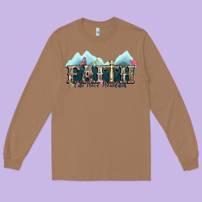 Faith Can Move Mountains Cross Long Sleeve Tee Designed By Nancycooperartshop