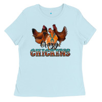 Baby Blue crazychickens Ladies Tee - CowhideDigitalArt