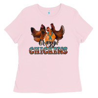 Bubblegum Pink crazychickens Ladies Tee - CowhideDigitalArt