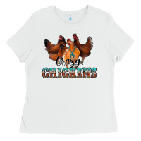White crazychickens Ladies Tee - CowhideDigitalArt