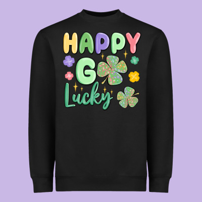 Happy Go Lucky Heavyweight Sweatshirt Designed By Maliassmallbusiness
