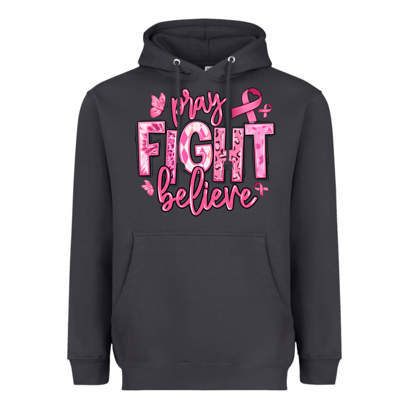 Pray Fight Believe Breast Cancer Heavyweight Hoodie by texasbilliewilder | Teevron