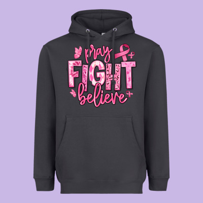 Pray Fight Believe Breast Cancer Heavyweight Hoodie Designed By Texasbilliewilder