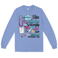 Colony Blue she works willingly with her hands Long Sleeve Tee - MaliasSmallBusiness