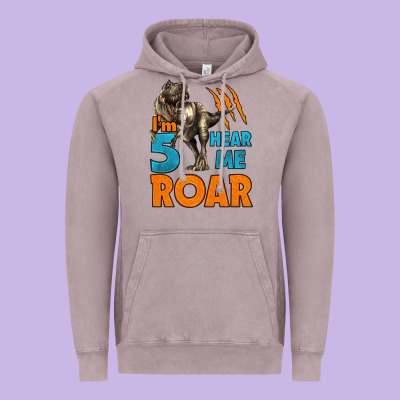 I'm Five Hear Me Roar Dinosaur Birthday Vintage Hoodie Designed By Lillyallendesigns