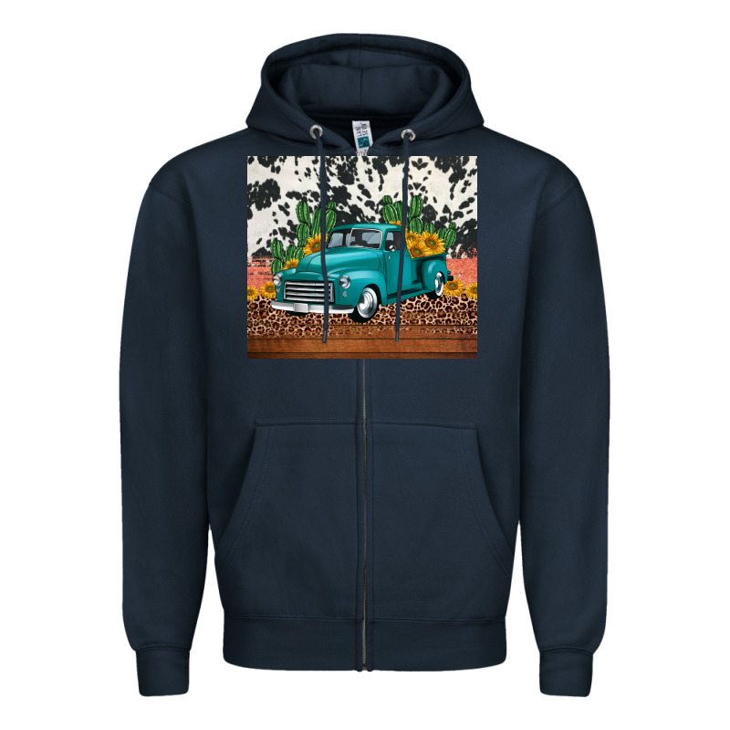 Western Farm Truck Cactus And Sunflowers Zipper Hoodie by Jasminsmagicworld | Teevron
