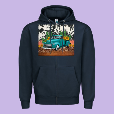 Western Farm Truck Cactus And Sunflowers Zipper Hoodie Designed By Jasminsmagicworld