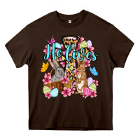 Chocolate Brown Easter Day He lives Heavy Core Tee - OliviaCreatesArt