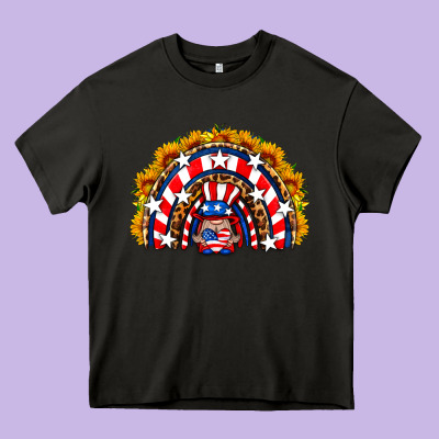 Usa Gnome Sunflower Rainbow Heavy Core Tee Designed By Hra Design Shop