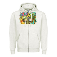 Oatmeal Heather coconut with fruits  background Zipper Hoodie - BarkalooDesign