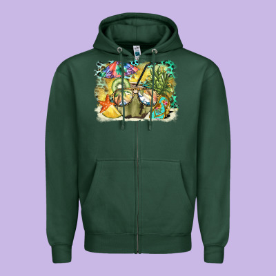 Coconut With Fruits  Background Zipper Hoodie Designed By Barkaloodesign