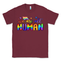 Burgundy we are all human Classic Tee - MaliasSmallBusiness