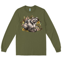 Army Green floral racoon western Long Sleeve Tee - NancyCooperArtShop