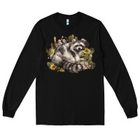 Black floral racoon western Long Sleeve Tee - NancyCooperArtShop