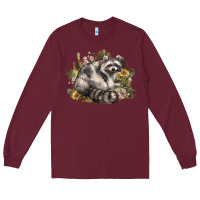 Burgundy floral racoon western Long Sleeve Tee - NancyCooperArtShop
