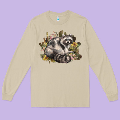 Floral Racoon Western Long Sleeve Tee Designed By Nancycooperartshop
