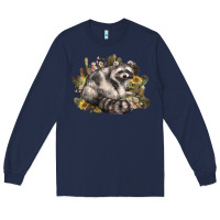 Navy floral racoon western Long Sleeve Tee - NancyCooperArtShop
