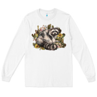 White floral racoon western Long Sleeve Tee - NancyCooperArtShop