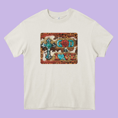 God Is Love Cross Heavy Core Tee Designed By Barkaloodesign