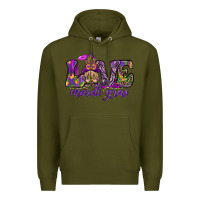 Army Green Love Mardi Gras with gnome Premium Hoodie - HowdyJamesFarm