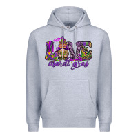 Heather Grey Love Mardi Gras with gnome Premium Hoodie - HowdyJamesFarm