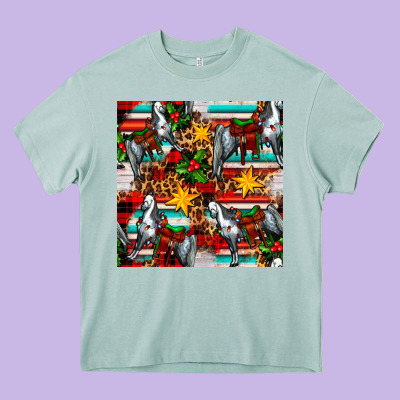 Christmas Horse Leopard Tartan Heavy Core Tee Designed By Fadigitalartstudio