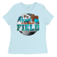 Baby Blue my heart is on that field soccer Ladies Tee - HRA Design Shop