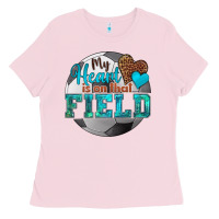 Bubblegum Pink my heart is on that field soccer Ladies Tee - HRA Design Shop