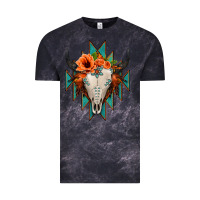 Cloud Black Aztec Turquoise Bull Skull Vintage Tee - Jasminsmagicworld