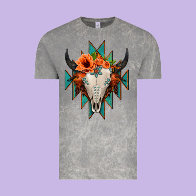 Aztec Turquoise Bull Skull Vintage Tee Designed By Jasminsmagicworld